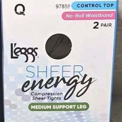 LEGGS SHEER ENERGY SIZE Q Compression Tights Medium Support Control Top Jet Blac